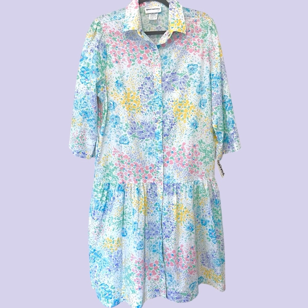 Deadstock 90s vintage pastel floral oversized shirt dress